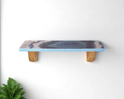 Hivvago 24" Blue And Natural Wood Agate Pattern Wall Mount Accent Shelf