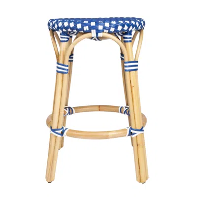 Hivvago 24" Blue And White And Wood Brown Heavy Duty Rattan Backless Counter Height Bar Chair