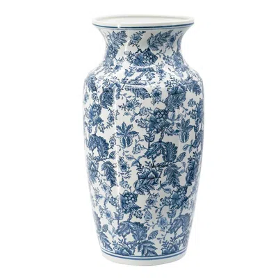 Hivvago 24" Blue And White Floral Round Porcelain Table Vase
