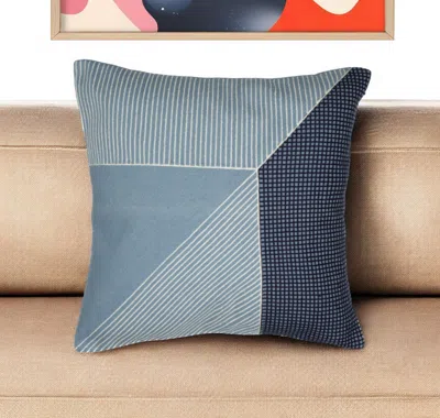 Hivvago 24" Blue And White Geometric Cotton Throw Pillow With Embroidery