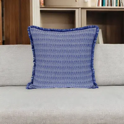 Hivvago 24" Blue And White Striped Cotton Throw Pillow With Fringe