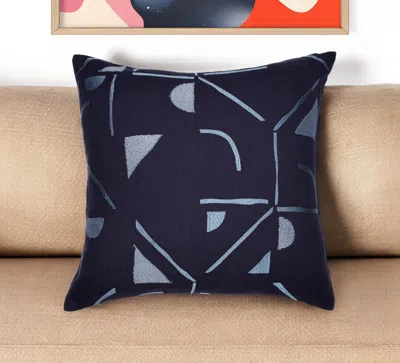 Hivvago 24" Blue Geometric Cotton Blend Throw Pillow With Embroidery