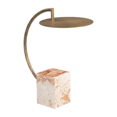 Hivvago 24" Brass Iron Pedestal End Table In Brown
