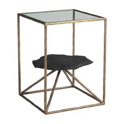 Hivvago 24" Brass Iron Pedestal End Table In Multi