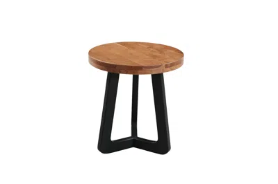 Hivvago 24" Brown And Black Solid Wood And Iron Round Cross Legs End Table