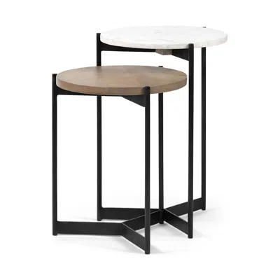 Hivvago 24" Brown And White Glass Round End Table In Black