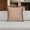 Hivvago 24" Brown And White Striped Cotton Throw Pillow With Fringe In Brown