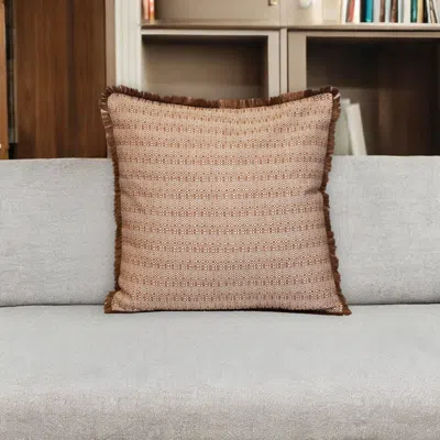 Hivvago 24" Brown And White Striped Cotton Throw Pillow With Fringe