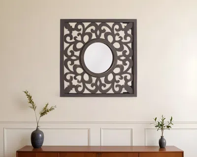 Hivvago 24" Brown Circle In Square Vintage Style Framed Accent Mirror