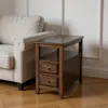 Hivvago 24" Brown Distressed End Table With Two Drawers And Shelf In Brown