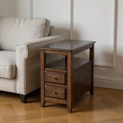 Hivvago 24" Brown Distressed End Table With Two Drawers And Shelf