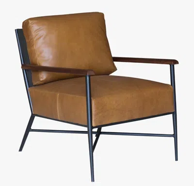 Hivvago 24" Brown Top Grain Leather And Black Solid Color Arm Chair