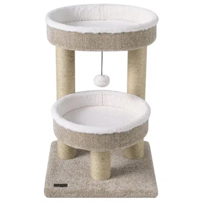 Hivvago 24" Cat Tower With 2 Plush Perches, Scratching Posts And Dangling Ball In Gray