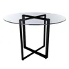 Hivvago 24" Clear And Black Rounded Glass And Metal Trestle Base Dining Table In Transparent