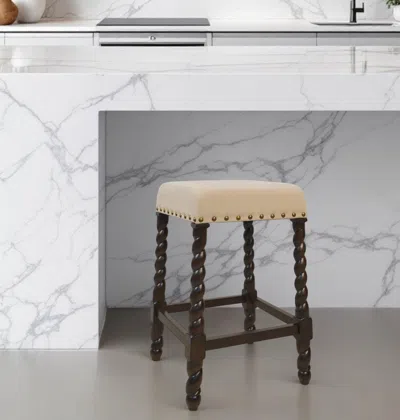Hivvago 24" Cream And Espresso Solid Wood Backless Counter Height Bar Chair In Multi