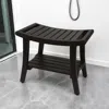 Hivvago 24" Dark Brown Freestanding Teak Shower Bench With Shelf And Handles In Brown