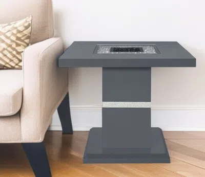 Hivvago 24" Dark Gray And Silver Faux Crystals Glass And Wood Square Pedestal End Table