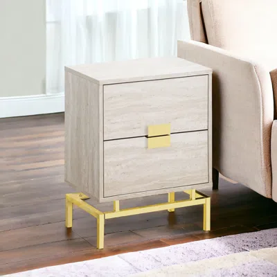 Hivvago 24" Gold And Beige End Table With Two Drawers In White