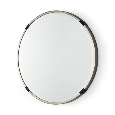 Hivvago 24" Gold And Black Metal Round Framed Accent Mirror In Gray