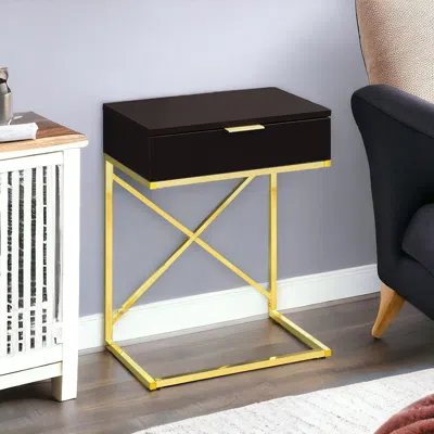 Hivvago 24" Gold And Black Wood And Metal End Table With Drawer