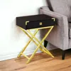 Hivvago 24" Gold And Dark Brown Wood And Metal End Table With Drawer In Gold