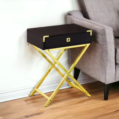 Hivvago 24" Gold And Dark Brown Wood And Metal End Table With Drawer