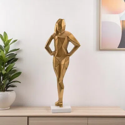 Hivvago 24" Gold And White Aluminum And Marble Woman Tabletop Sculpture