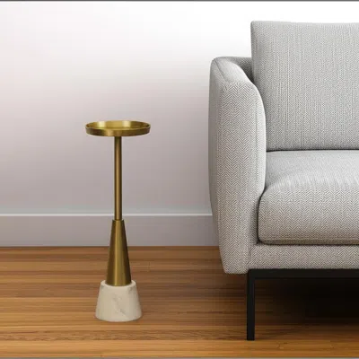 Hivvago 24" Gold And White Metal Round Pedestal End Table