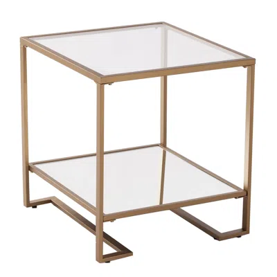 Hivvago 24" Gold Glass And Iron Square Mirrored End Table With Shelf In Multi