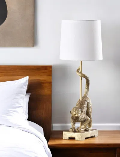 Hivvago 24" Gold Monkey Table Lamp With White Drum Shade In Metallic