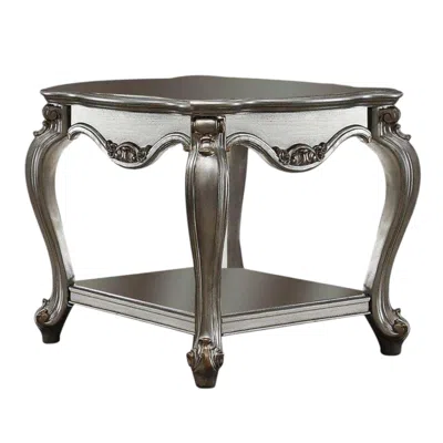 Hivvago 24" Gray Solid Wood End Table With Shelf In Metallic