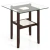 Hivvago 24 Inch 2-tier Square Glass Coffee Table Center Table With Storage Shelf-brown
