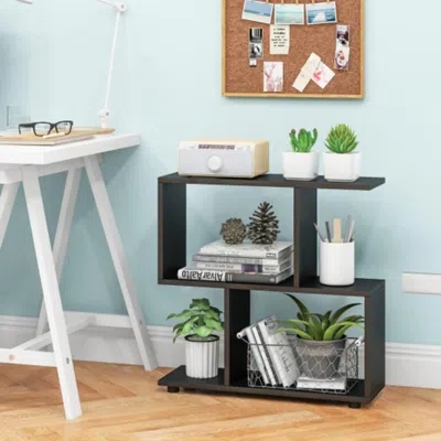 Hivvago 24 Inch 3-tier Geometric Bookshelf With Thick Foot Pads-black