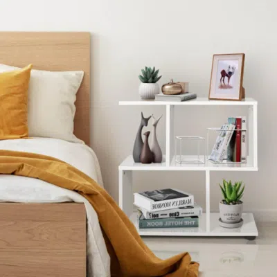 Hivvago 24 Inch 3-tier Geometric Bookshelf With Thick Foot Pads-white