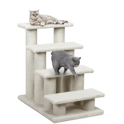 Hivvago 24 Inch 4step Pet Stairs Carpeted Ladder Ramp Scratching Post Cat Tree Climber In Orange