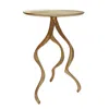 Hivvago 24 Inch Accent Side Table, Antler Base Design, Ribbed Top, Aluminium, Gold In Gold
