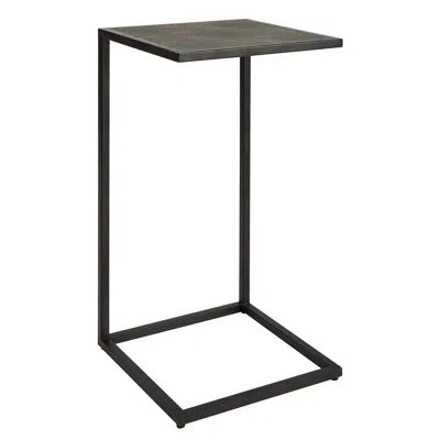 Hivvago 24 Inch Accent Table, Open C Shape, Gray Shagreen Top, Antique Black