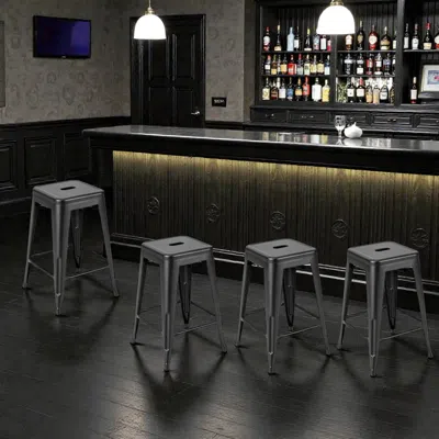 Hivvago 24 Inch Backless Metal Bar Stools For Counter Height Stackable Design - Set Of 4 In Gray