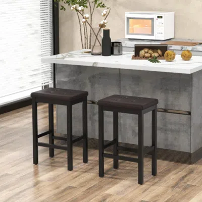 Hivvago 24 Inch Bar Stools With Padded Seat Footrest And Rubber Wood Frame-brown In Black