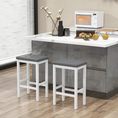 Hivvago 24 Inch Bar Stools With Padded Seat Footrest And Rubber Wood Frame-white