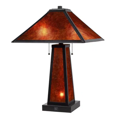 Hivvago 24 Inch Elegant Mica Table Lamp With Night Light, Pull Chain Switch In Brown