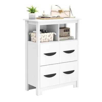 Hivvago 24 Inch Floor Cabinet With 2 Open Compartments And 2 Drawers-white