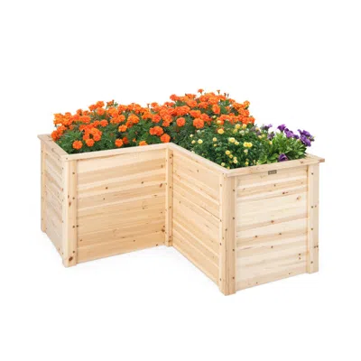 Hivvago 24 Inch L-shaped Wooden Raised Garden Bed With Open-ended Base-natural