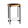 Hivvago 24 Inch Modern End Accent Table, Round Marble Shelf, Wood, White, Brown