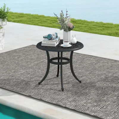 Hivvago 24 Inch Patio Side Table With Adjustable Footpads For Poolside Backyard Balcony-rustic Brown In Blue