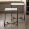 Hivvago 24 Inch Plant Stands Set Of 2, White Marble Top, Minimalist Black Frame