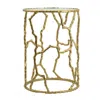Hivvago 24 Inch Round Accent Table, Intricate Metal Twig Inspired Open Frame, Gold