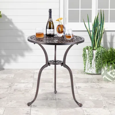 Hivvago Patio Cast Aluminum Table 31 Inch Diameter Round Table With Umbrella Hole-copper In Black