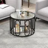 Hivvago 24 Inch Round Coffee Table With Reeded Tempered Glass Top And Oval Swivel Brackets-black