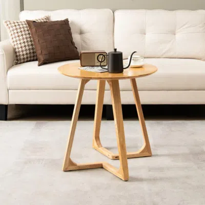Hivvago 24 Inch Round End Table With Adjustable Foot Pads Natural